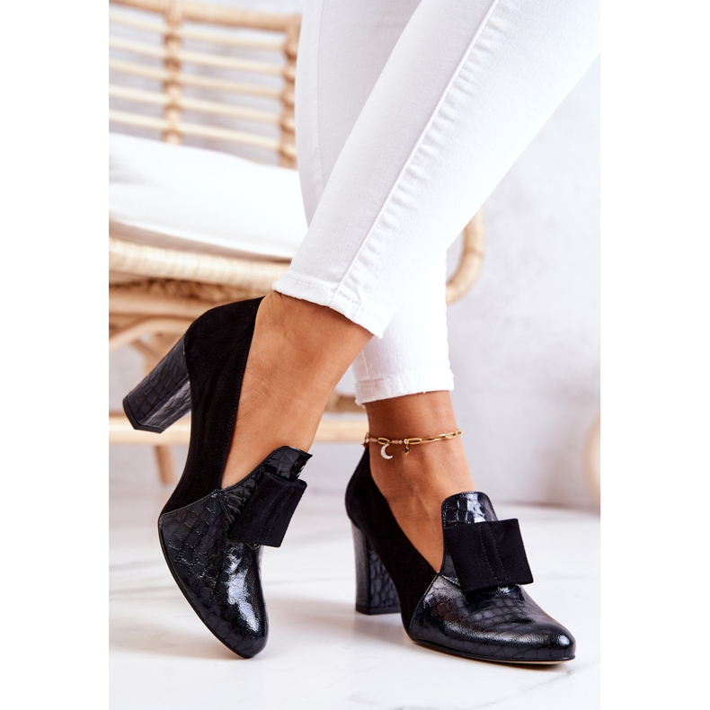 PA2 Schwarze Kathleen-Wildleder-Schlangenleder-Pumps 2