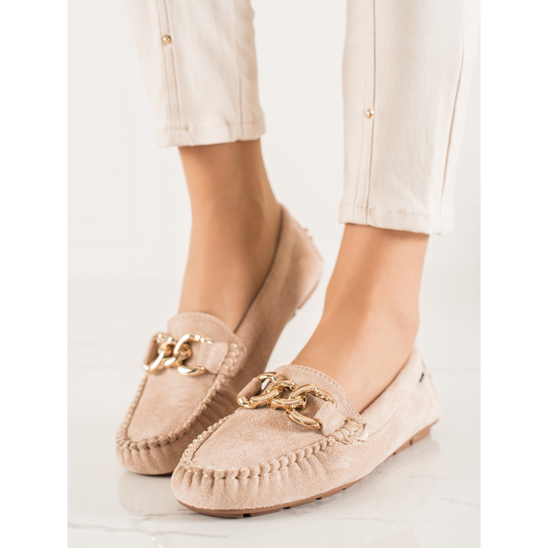 Goodin Klassische Mokassins mit Ornament beige 2