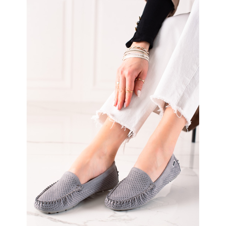 Goodin Durchbrochene Loafer mit Wildleder grau 2