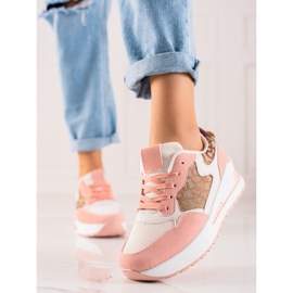 TRENDI Stylische Sneaker auf der Plattform beige braun rosa 2