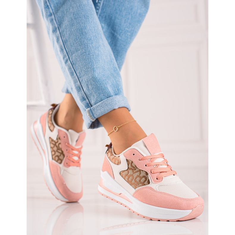 TRENDI Stylische Sneaker auf der Plattform beige braun rosa 1
