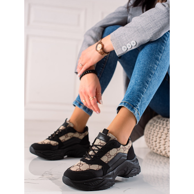 Seastar Schwarze Sneaker mit Muster beige braun 1