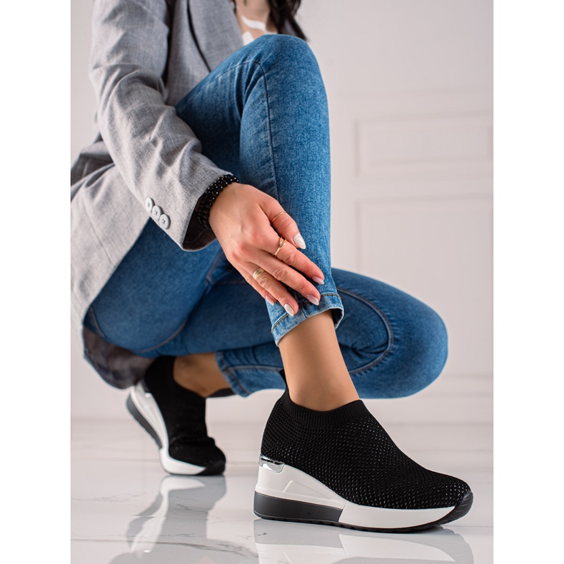 TRENDI Stylische Sneaker mit Keilabsatz schwarz 2