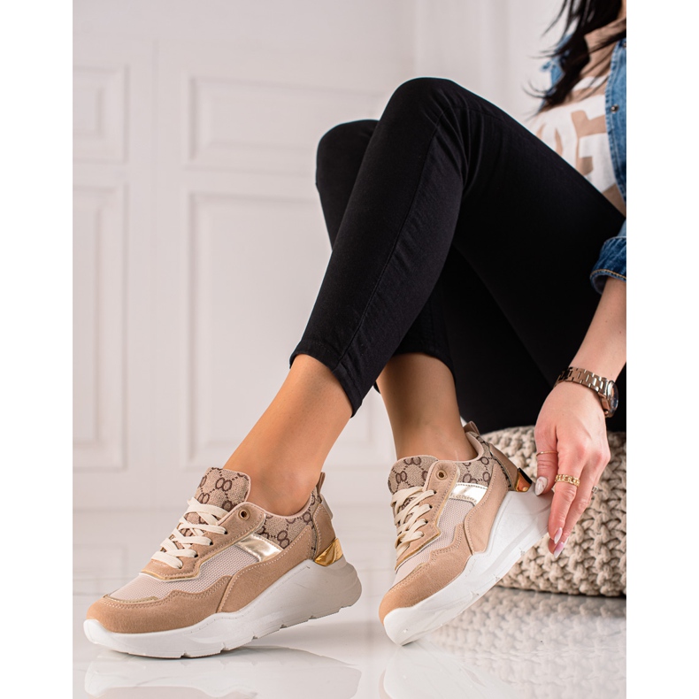 TRENDI Stylische Sneaker beige braun golden 1
