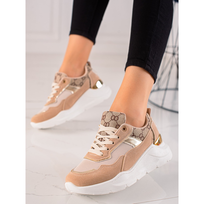 TRENDI Stylische Sneaker beige braun golden 2