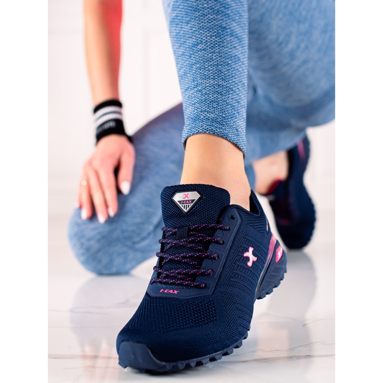 TRENDI Trekkingschuhe mit Neoneinsätzen marineblau rosa 1