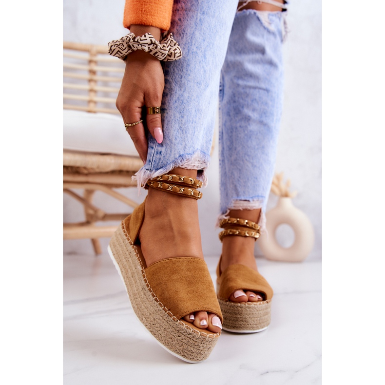 FB2 Sandalen Espadrilles auf der Camel Jeannie Platform braun gelb 1