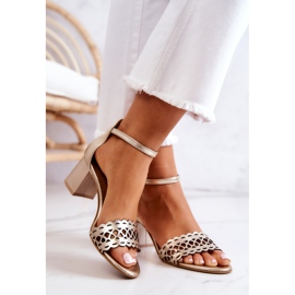 Lewski Shoes Durchbrochene Sandalen aus Leder Lewski 2869/2 Golden 2