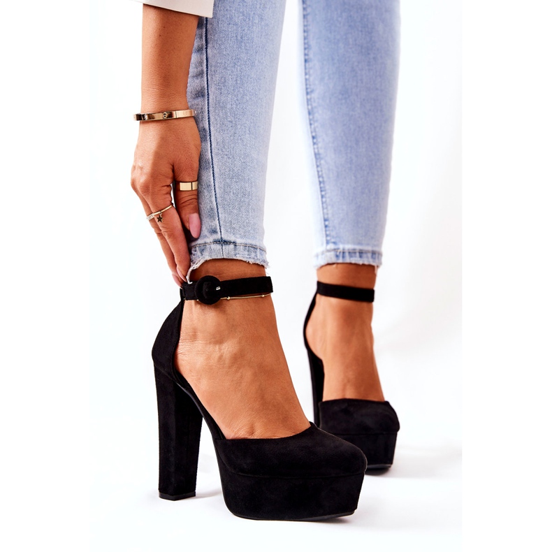 SEA Damen Pumps mit Absatz Plateau Wildleder Schwarz Netel 5