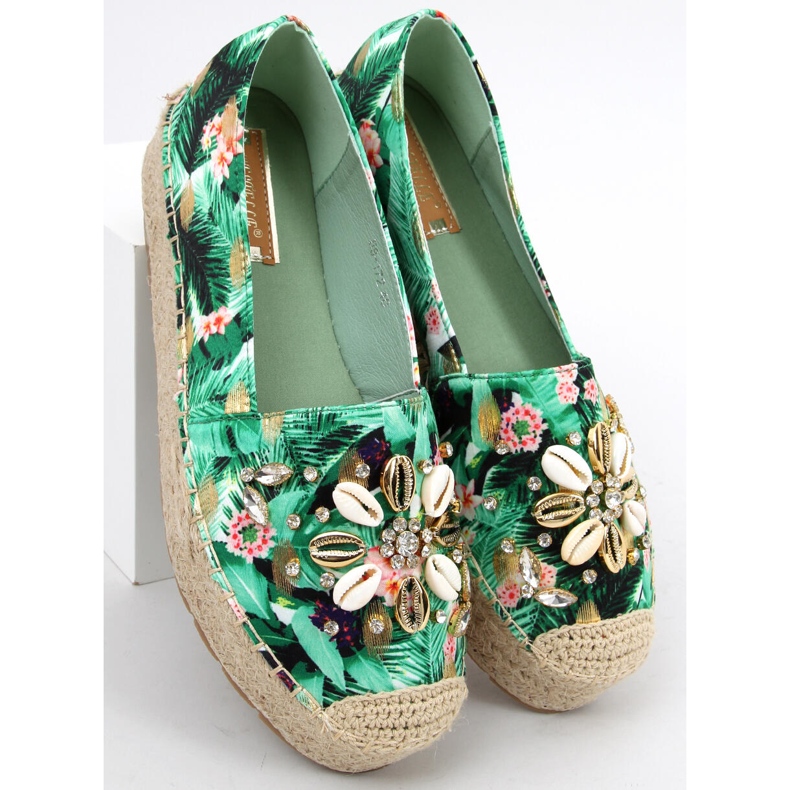 Espadrilles mit Muscheln Manami Flower Green grün 1