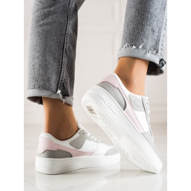 TRENDI Klassische Sneaker auf der Plattform weiß rosa grau 3