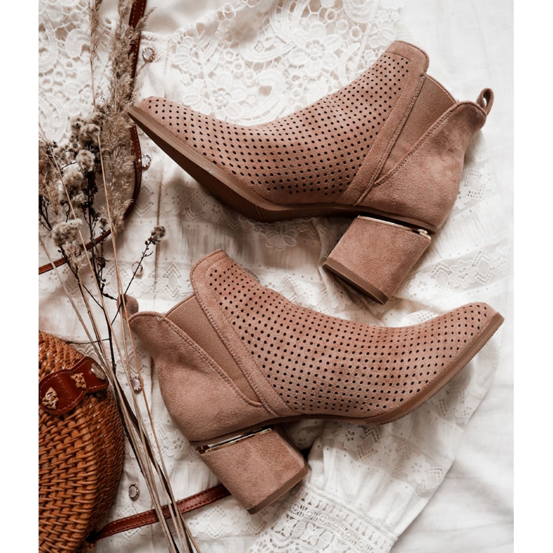 PS1 Wildleder, durchbrochene Cowboystiefel Dunkelbeige Helloni 1