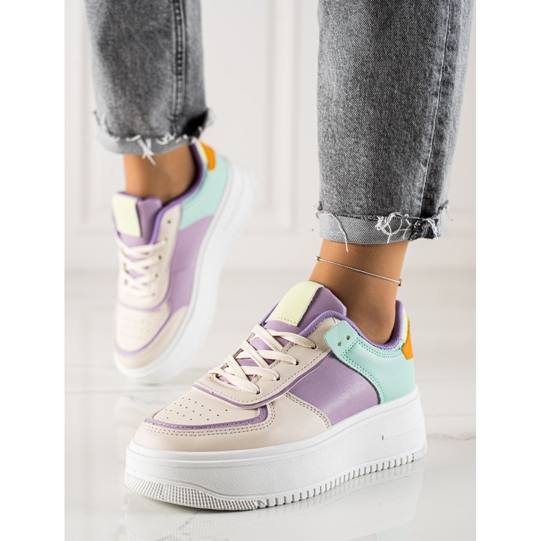 TRENDI Modische Sneakers auf breiter Plattform beige mehrfarbig 2