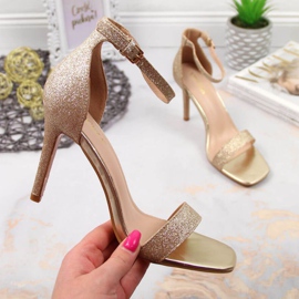 Vinceza W JAN81D Sandalen aus goldenem Brokat mit hohem Absatz 1