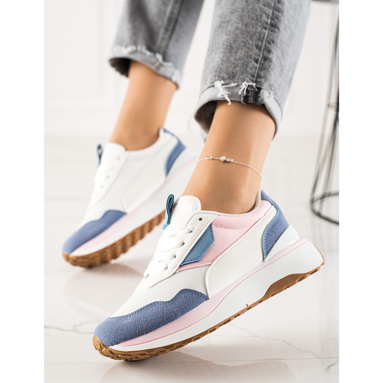 TRENDI Bunte Sneaker auf der Plattform weiß blau rosa 1