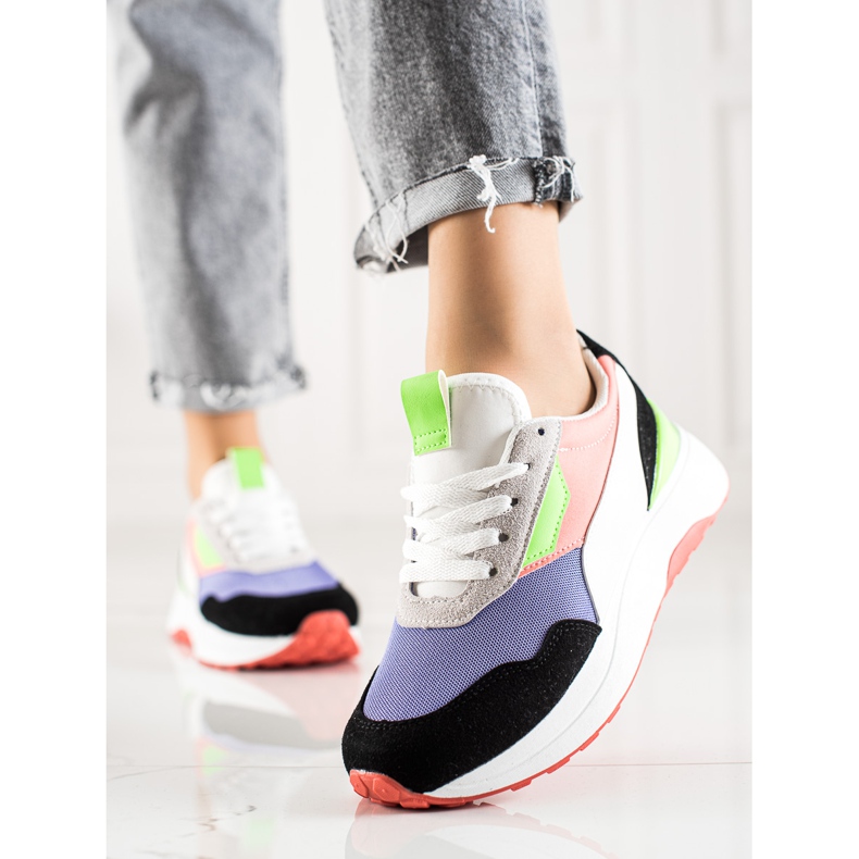 TRENDI Bunte Sneaker auf der Plattform weiß schwarz lila mehrfarbig 1