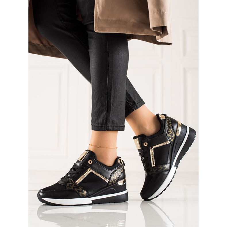 TRENDI Stylische Sneaker mit Keilabsatz schwarz golden 1