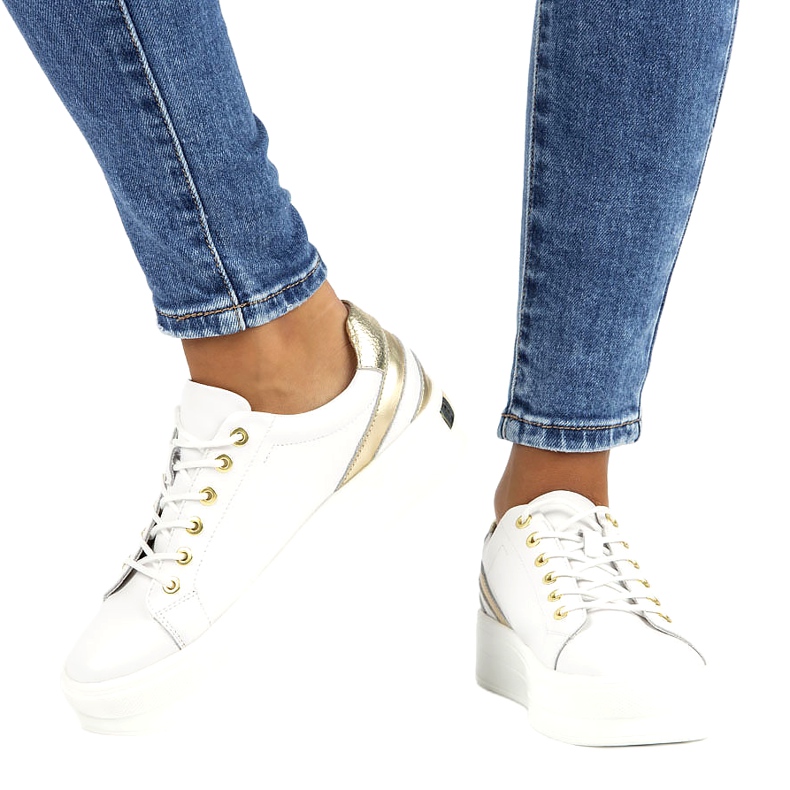 Creepers aus weißem Leder Filippo DP3530 / 22 golden 5