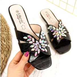 Schwarze Hausschuhe mit Steinen S. Bararski W OLI104 1