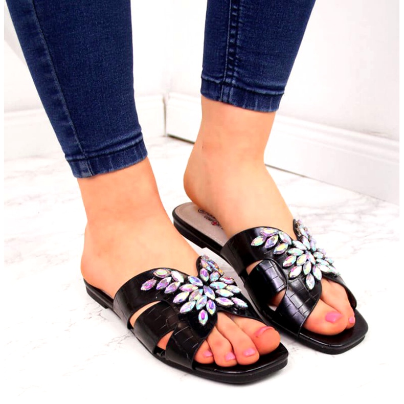 Schwarze Hausschuhe mit Steinen S. Bararski W OLI104 3