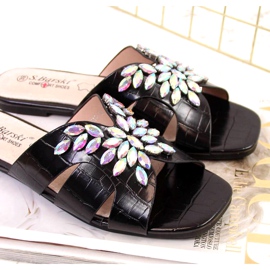 Schwarze Hausschuhe mit Steinen S. Bararski W OLI104 4