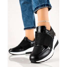 Weide Slip-on-Sneakers mit Kristallen schwarz 1