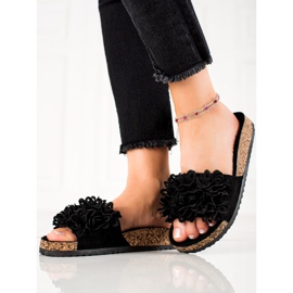 Schwarze Hausschuhe mit Blumen VINCEZA 1