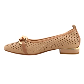 M.Daszyński Durchbrochene Ballerinas mit Kette Daszyński SA201-6 Beige-Gold 1