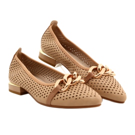 M.Daszyński Durchbrochene Ballerinas mit Kette Daszyński SA201-6 Beige-Gold 4