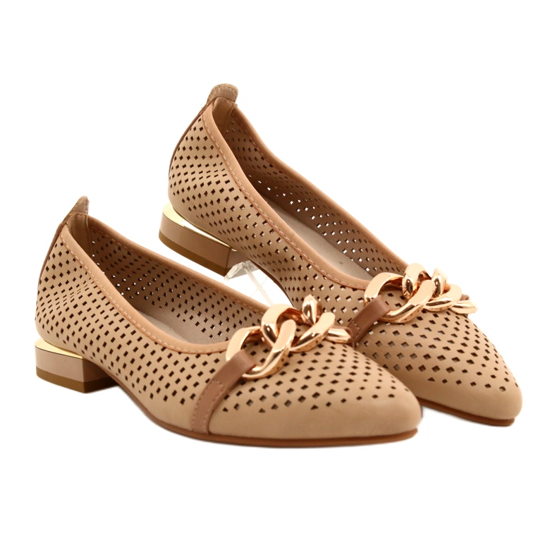 M.Daszyński Durchbrochene Ballerinas mit Kette Daszyński SA201-6 Beige-Gold 4