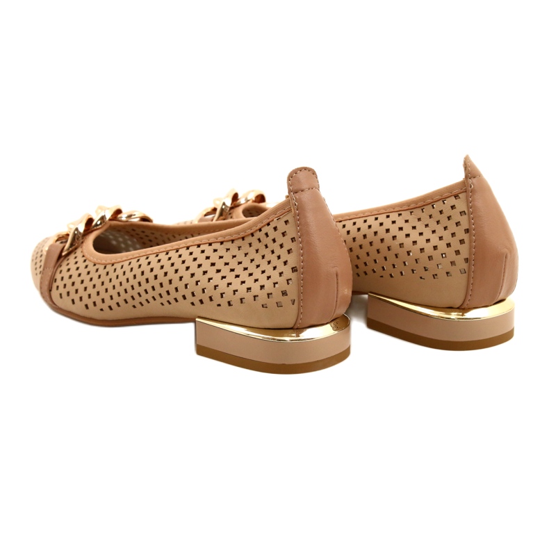M.Daszyński Durchbrochene Ballerinas mit Kette Daszyński SA201-6 Beige-Gold 7