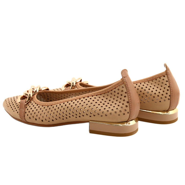 M.Daszyński Durchbrochene Ballerinas mit Kette Daszyński SA201-6 Beige-Gold 6