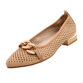 M.Daszyński Durchbrochene Ballerinas mit Kette Daszyński SA201-6 Beige-Gold 3