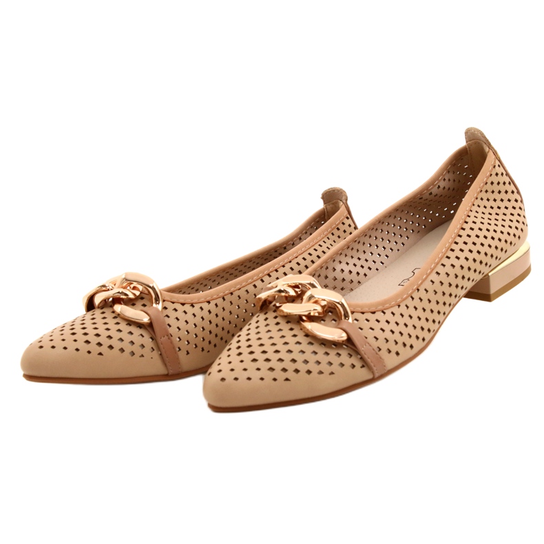 M.Daszyński Durchbrochene Ballerinas mit Kette Daszyński SA201-6 Beige-Gold 2