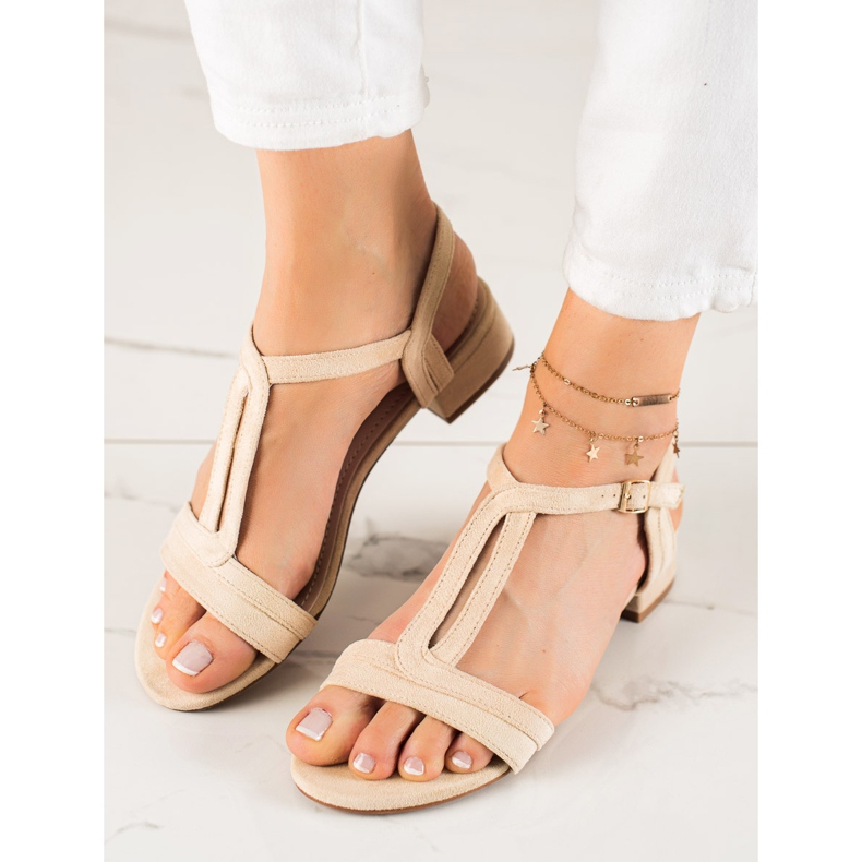 Klassische VINCEZA-Sandalen aus Wildleder beige 2