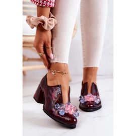 PA2 Elegante High Heels aus Leder mit Delaver-Dekor in Burgunderrot 2