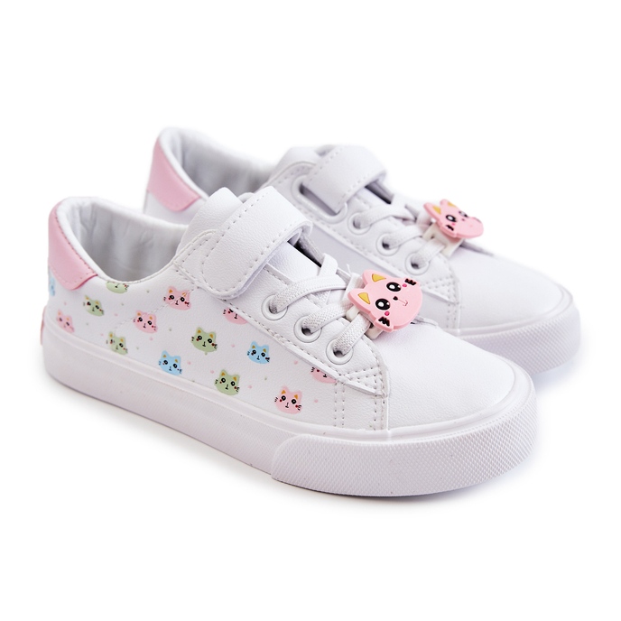 Vinceza Kinder-Leder-Sneakers mit Klettverschluss Aufdruck Weiß Bonnie 2