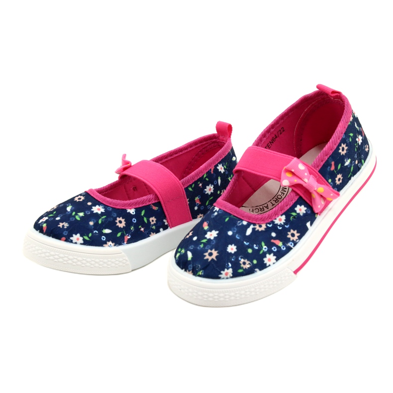 American Club Mädchen -Ballerinas -Turnschuhe mit einem Bogen Ten64/22 in Blumen blau blau 2