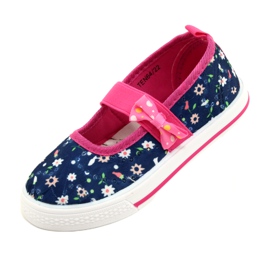 American Club Mädchen -Ballerinas -Turnschuhe mit einem Bogen Ten64/22 in Blumen blau blau 3