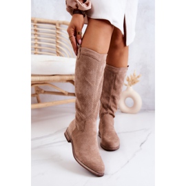 S.Barski Durchbrochene Wildlederstiefel für Damen Beige Thessie 2