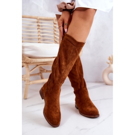 S.Barski Durchbrochene Wildlederstiefel für Damen Camel Thessie braun 2