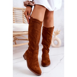 S.Barski Durchbrochene Wildlederstiefel für Damen Camel Thessie braun 1