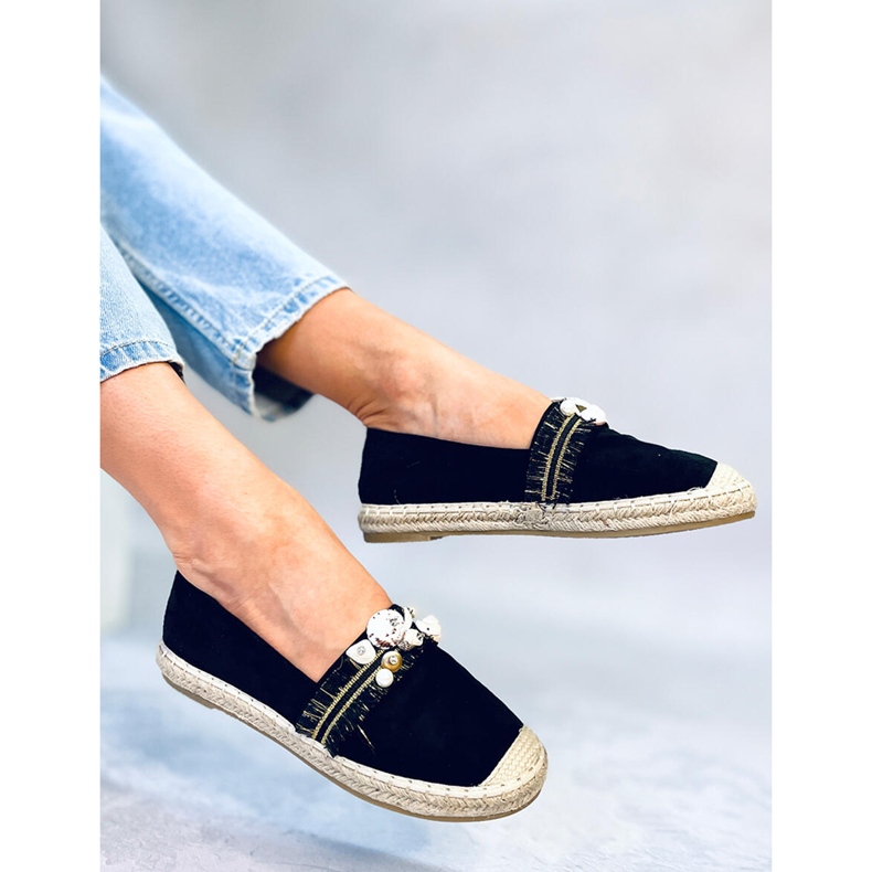 Lola Schwarze Espadrilles mit Muscheln 2
