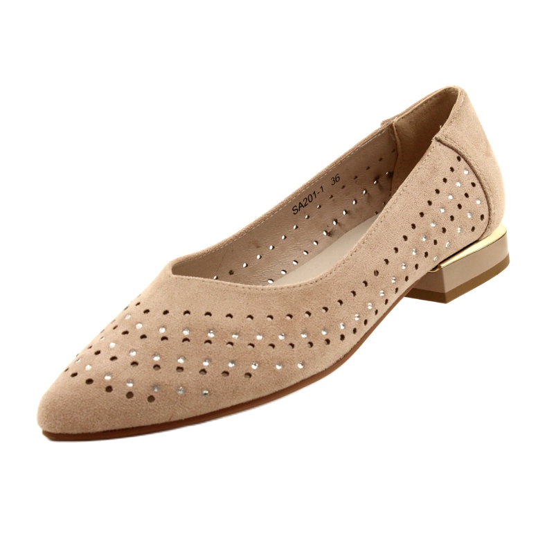 M.Daszyński Durchbrochene Ballerinas mit Pailletten Daszyński SA201-1 Beige 3
