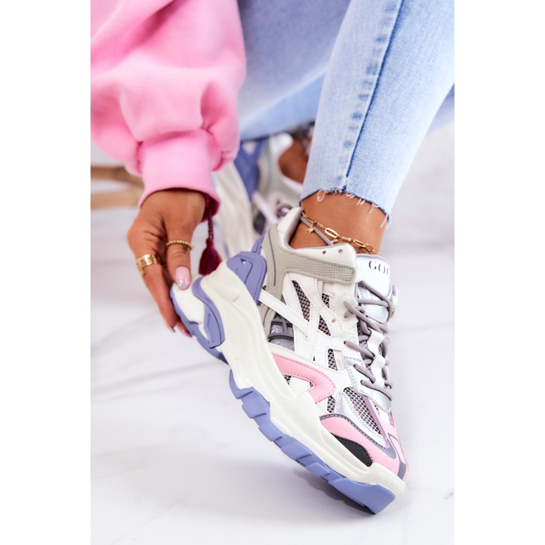 Sport-Lederturnschuhe der Frauen GOE JJ2N4090 Mehrfarbig weiß violett rosa grau 1