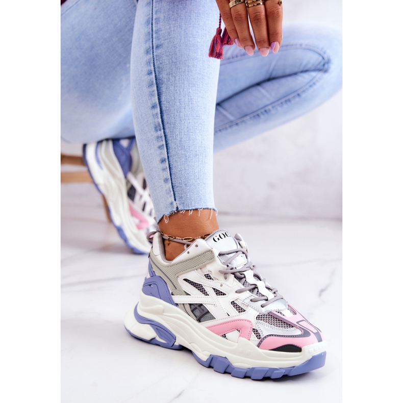 Sport-Lederturnschuhe der Frauen GOE JJ2N4090 Mehrfarbig weiß violett rosa grau 2