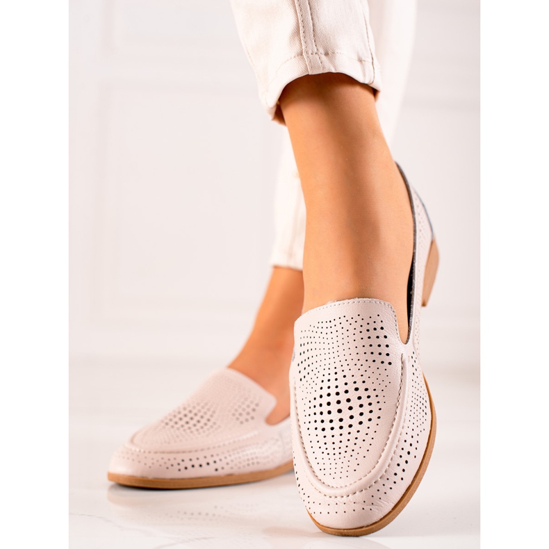 Goodin Leder-Loafer mit durchbrochenem Muster beige 2