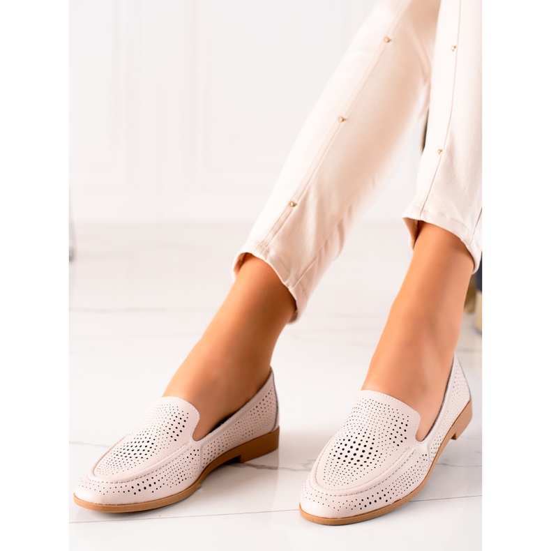 Goodin Leder-Loafer mit durchbrochenem Muster beige 1