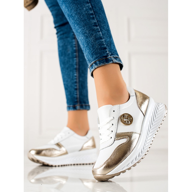 Filippo Klassische Ledersneaker weiß golden 1