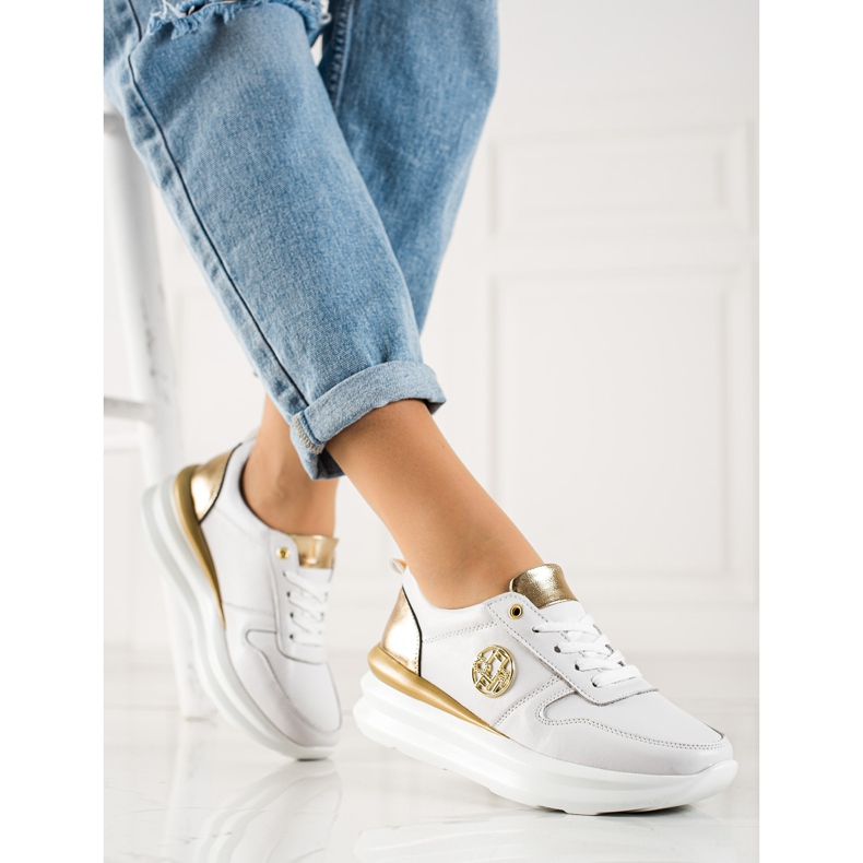 Filippo Stylische Sneaker aus Leder weiß golden 1